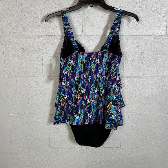 Swim Solutions Women's Printed Tiered Fauxkin Rainbow Rain 8 $102 - Picture 4 of 10